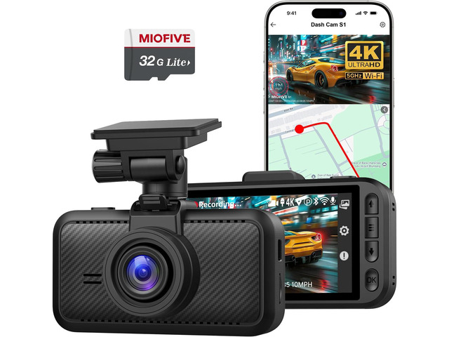 Miofive Car Camera 4K Resolution, WiFi, Bluetooth, GPS Dash Cam, 3-Inch IPS Screen, Night Vision, Loop Recording, HDR, App Control, and Supports up...