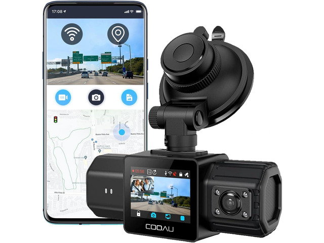COOAU Dual Dash Cam 2.5K+1080P, Dash Cam Front and Inside, Built-in GPS and WI-FI, Dash Camera for Cars, Perfect for Uber and Taxi Drivers, Night...