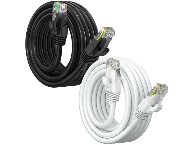 Maximm Cat6 Ethernet Cable 12 Ft Black/White (2-Pack), 10Gbps 550MHz UTP Cord