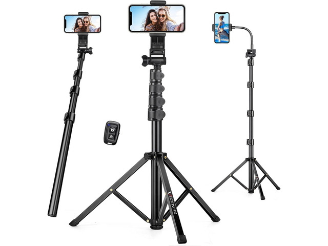 74' Flexible Phone Tripod, Tall Cell Phone Tripod with Adjustable Gooseneck & Remote, Portable Camera Cellphone Stand for Video Recording,...