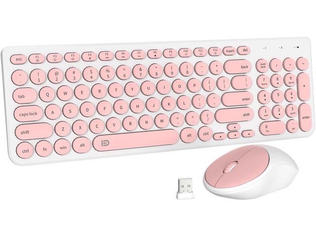 FD iK6630 Wireless Keyboard and Mouse Combo - 2.4GHz USB Cordless, Cute Round Keys, Quiet and Slim Set for Laptop, Computer, TV, and Mac - Salmon.