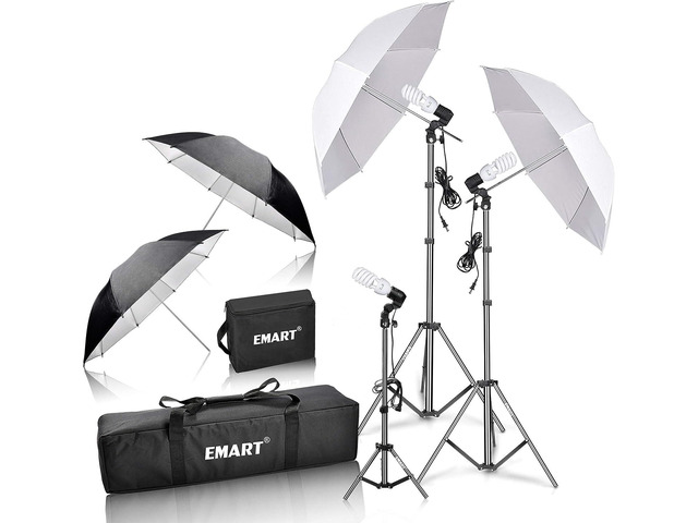 EMART Umbrella Photography Lighting Kit, 200/700W Bulbs, Soft Light Continuous Photographic Reflector Set for Portrait Studio Video Recording,...
