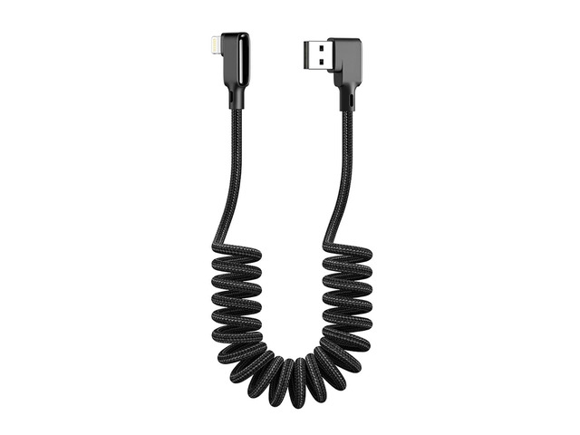 AICase 90 Degree Coiled Charging Cable,Right Angle Design Gaming LED Cord 6ft/1.8m Elastic Nylon Cable,Charge and Sync for Phone XS/XS Max/XR/Phone...