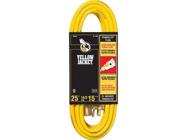 Southwire Yellow Jacket Heavy Duty Extension Cord - Outdoor Power for Tools & Equipment - Lighted End with SJTW Jacket & Three Prong Plug - 25 Foot
