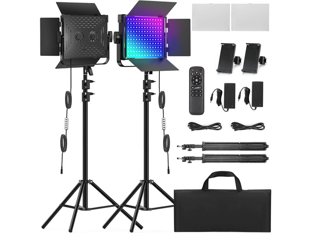2-Pack RGB Photography Lighting Kit, 50W Bi-Color Professional LED Studio Lights, 2300k~8500k Dimmable Photo Lights for Photography Filming Camera...