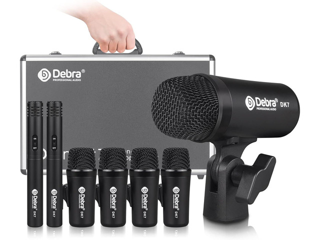 D Debra DK7 Pro 7-Piece Wired Drum Microphone Kit for Performing and Recording Drummers, Includes Mics, Mic Clip with Options for Kick Drums,...