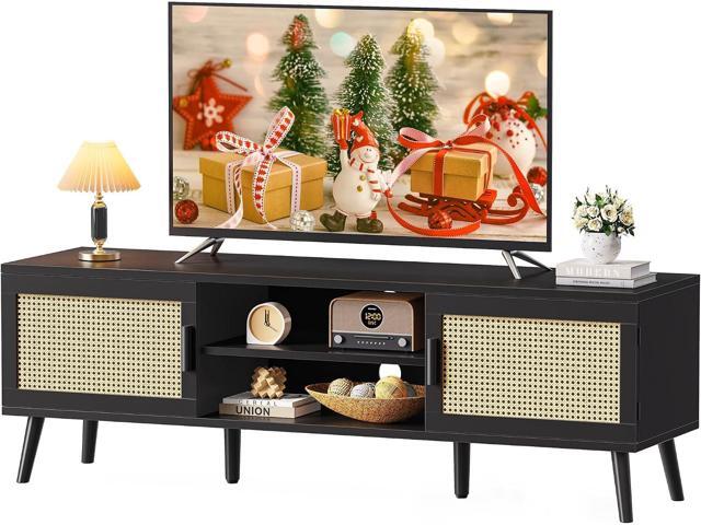 SUPERJARE TV Stand for 65 Inch TV, Entertainment Center with Adjustable Shelf, Rattan TV Console with 2 Cabinets, Media Console, Solid Wood Feet, 4...