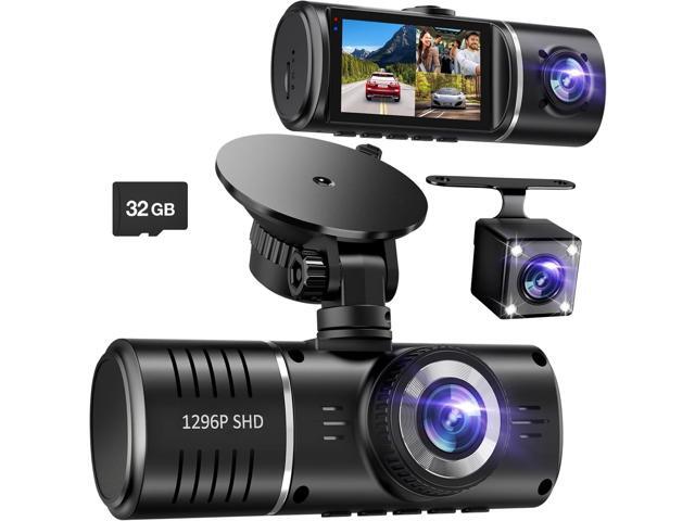 Dash Cam Front and Rear, 1296P Dash Camera for Cars, 3 Channel Car Camera Front Rear and Inside with 32GB Card, Loop Recording, Night Vision, HDR,...