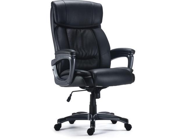 Lockland Big & Tall Bonded Leather Manager Chair, Black, Adjustable Cushioned seat with metal frame for home office, workspace, or gaming use
