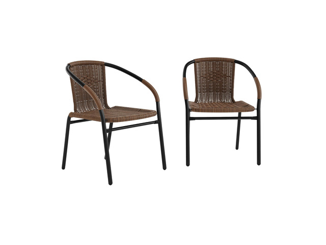 Lila Modern Rattan Indoor/Outdoor Stackable Dining Chairs, Stacking Rattan Bistro Chairs for Patio or Restaurant, Set of 2, Brown
