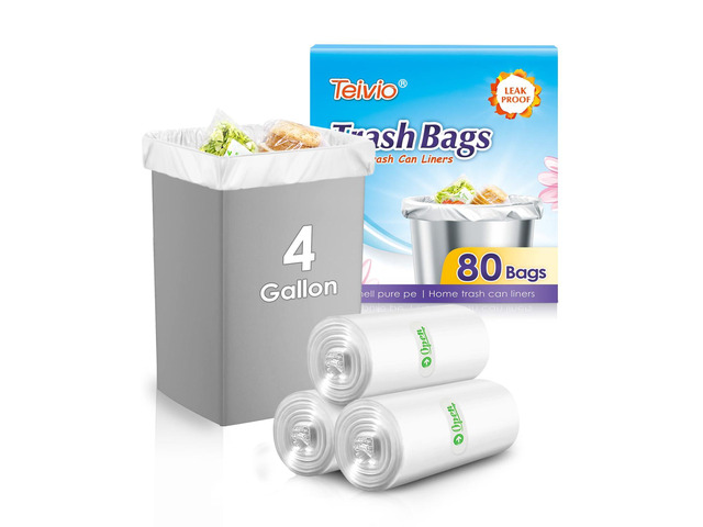 Small Clear Trash Bags 4 Gallon 80 Count Bathroom Garbage Bags Fit 12-15 Liters,3.5,3.8,4,4.5Gal,Mini Plastic Waste Basket Bins Can Liners for...