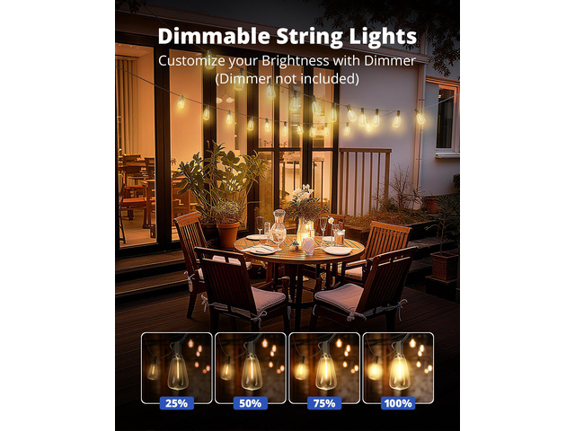 VIPAR Outdoor String Lights, 60FT LED Patio Lights Waterproof 28 ST38 Bulbs Shatterproof,Edison Outside Lights,Plug-In,2700K Dimmable, Connectable,...