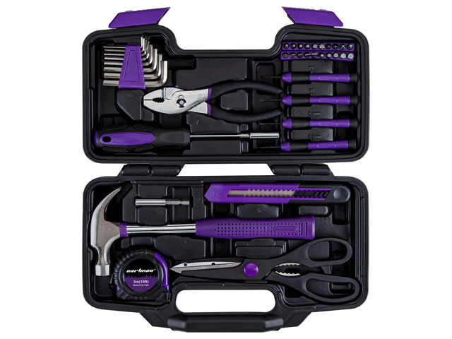 39-Piece Household Tool Set, Purple Hand Kit With Storage Case Complete assortment for home repairs, DIY projects, furniture setup, crafting, and...