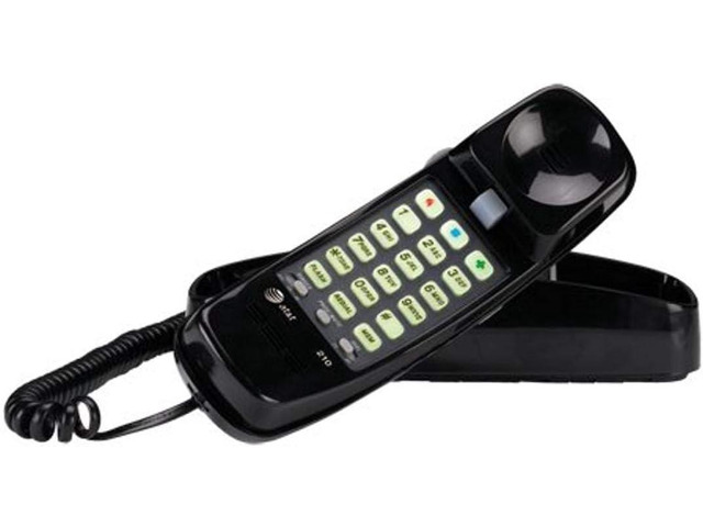 210 Basic Trimline Corded Phone, No AC Power Required, Wall-Mountable, Black