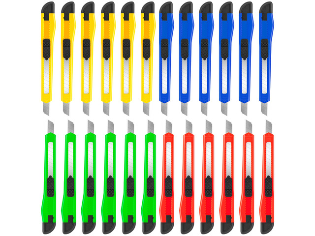 24 Pack Utility Knife, 4-Color Box Cutters, Navajas para Trabajo Secure-Grip Box Cutter Retractable for Cardboard and Packages, Sharp Razor Knife...