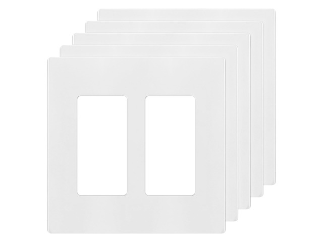 2-Gang White Screwless Decorator Wall Plate Outlet Cover, 5 Pack Size 4.68' x 4.73', Fits light switch/outlet/receptacle, Gloss Finish,...