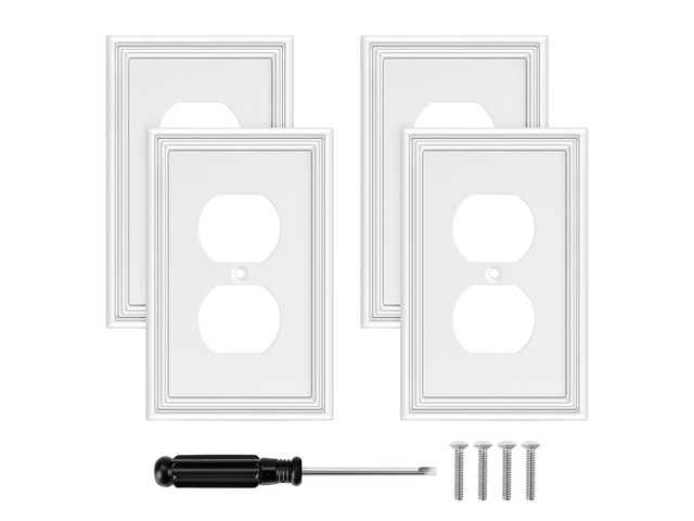 4 Pack White Modern Decorative Electrical Outlet Covers Wall Plate Bamboo Fiber Material Switch Plates and Outlet Covers, 1 Gang Wall Plates for...