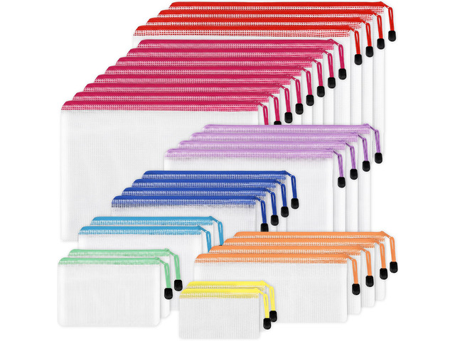 30pcs Mesh Zipper Pouch Bags, 8 Sizes Plastic Bags, 8 Colors Zipper Pouches