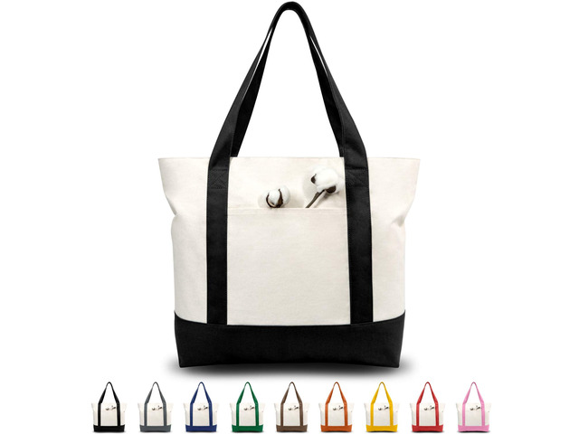 Tote Bags with an External Pocket, Reusable Grocery Shopping Bags, Top Zipper Closure, Daily Essentials