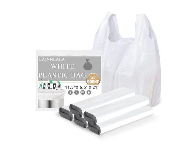 T Shirt Bags, 1000 Count, With Handles - Recyclable White Plastic (11'x 6'x 21')