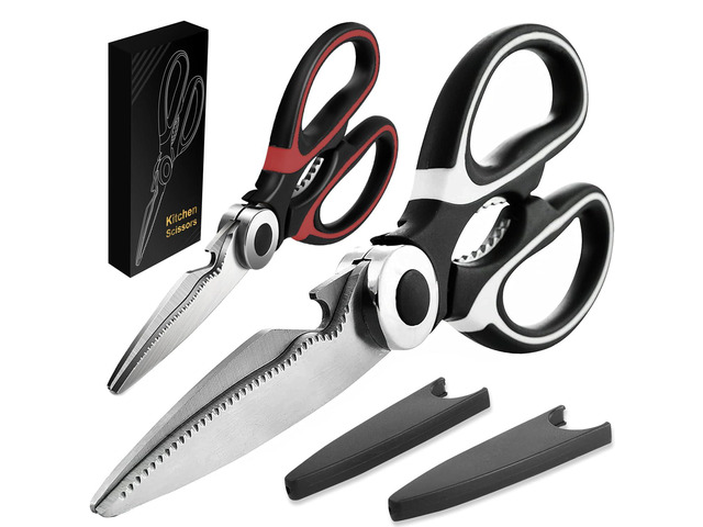 2 Pack Kitchen Scissors Heavy Duty, All Purpose Stainless Steel Kitchen Shears for Cutting Meat Chicken Crab Legs, Dishwasher Safe Seafood Scissors...