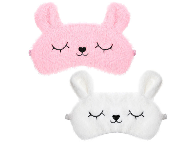 Sleep Mask, 2 Pcs Cute Rabbit Plush Eye Mask Soft Comfortable Kids Eye Mask for Sleeping Funny Animal Eyeshade Cover for Women Girls Home Travel...