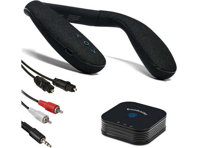 BA210 v2 Auracast Bluetooth 5.3 Transmitter with JY538 Neckband Speaker, 50 Hrs Battery, aptX Adaptive/LL/HD, Optical/3.5mm/RCA, for TV & Audio...