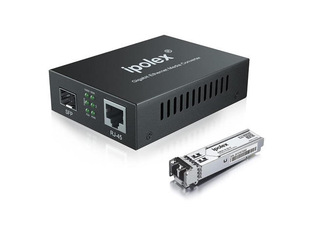 ipolex Gigabit Multi-Mode LC Fiber to Ethernet Media Converter with SFP SX Module, 1.25G Fiber to Copper RJ45, 1000Base-SX to 10/100/1000Base-TX,...