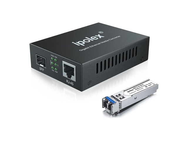 ipolex Gigabit Single-Mode LC Fiber to Ethernet Media Converter with SFP LX Module, 1.25G SFP Fiber to Copper RJ45, 1000Base-LX to...