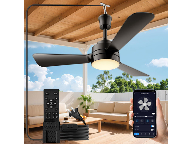 28' Gazebo Fan with Light,Plug in Ceiling Fan Light,Outdoor Ceiling Fan with Light,Hanging Fan with Hook,35W 3000-6500k,Remote/APP Control,Portable...