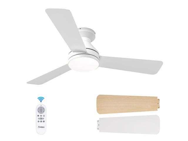42 Inch White Low Profile Ceiling Fans with Lights and Remote Flush mount, 3-color dimmable light, quiet reversible DC motor, easy install, memory,...