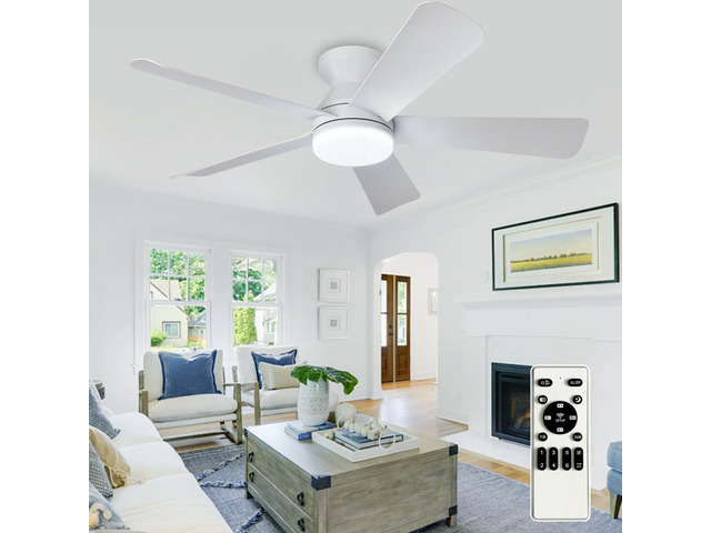Modern Ceiling Fan with Light: 42-Inch White Small Fans for Bedroom Indoor Outdoor - Dimmable Low Profile Ceiling Fans with Remote Control Flush...