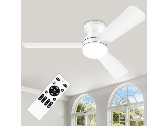 Ceiling Fans with Lights - 42 Inch Low Profile Ceiling Fan with Light and Remote Control, Reversible, 3CCT Dimmable, Noiseless, White Small Flush...