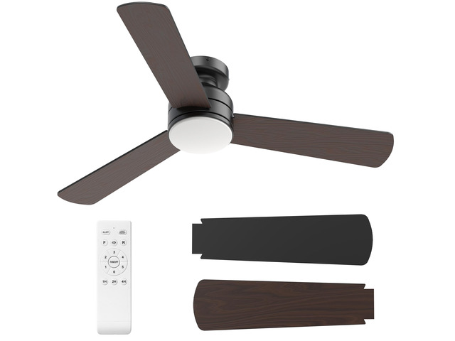 Ceiling Fans with Lights, 42' Modern Low Profile Ceiling Fan with Light and Remote Control, 3CCT, 6 Speeds Reversible DC Motor, Noiseless, Black...