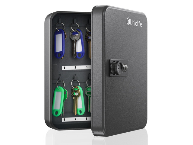 20-Key Steel Key Cabinet, Black Key Box with Combination Lock Resettable Digital Security Storage Box, Wall-Mounted Key Organizer with Colorful Key...