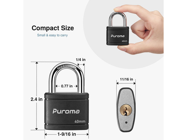 4 Keyed Padlock with 6 Keys 7/8' School Locker Lock Gate 40mm Black For Gym Locker Gate Outdoor, Keyed Alike, Hardened Steel Shackle,...
