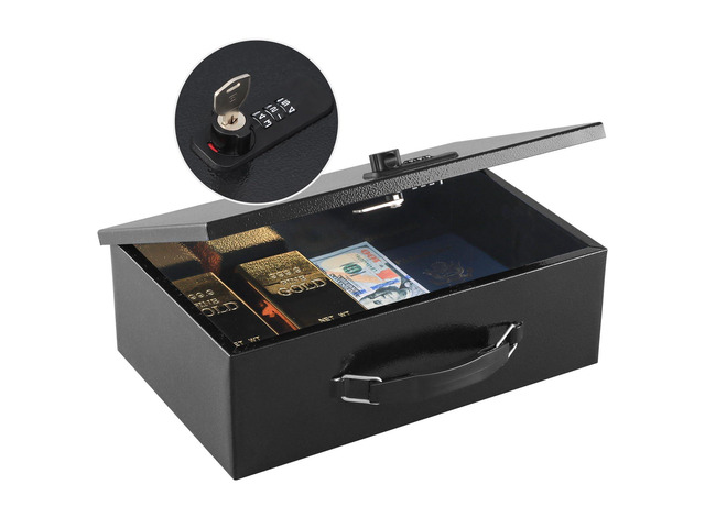 Fireproof Lock Box for Documents, Dual Combination and Key Lock Security with Carrying Handle, Metal Strong Safe Box to Keep Personal...