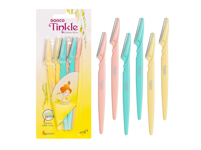 Tinkle Dermaplaning Tool 6ct, Dermaplane Razor for Women, Safe and Easy Peach Fuzz Remover, Eyebrow Trimmer with Protective Cover, Stocking Stuffers