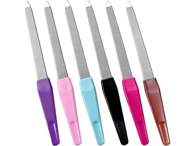 6 Pack Metal Nail File Set with Non-Slip Handle for Natural Nails Professional Stainless Steel Sword Fingernail File with Sharp Tip, Thin...