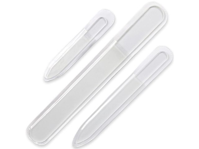 3-Piece Czech Glass Nail File Set - Handmade, Tempered Glass Files - Double-Sided, Washable, Etched for Natural Nails, Ideal Present Set