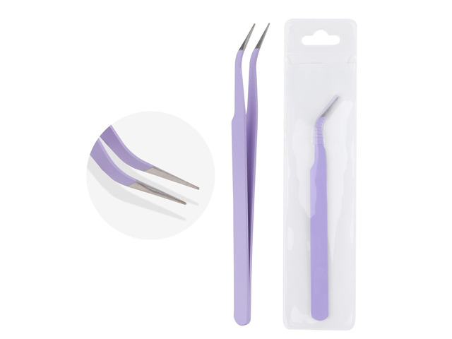 Tweezers for Eyelash Extensions, Lash Applicator Tool Purple Precision Tip, Stainless Steel, Anti-slip Grip, Professional Grade