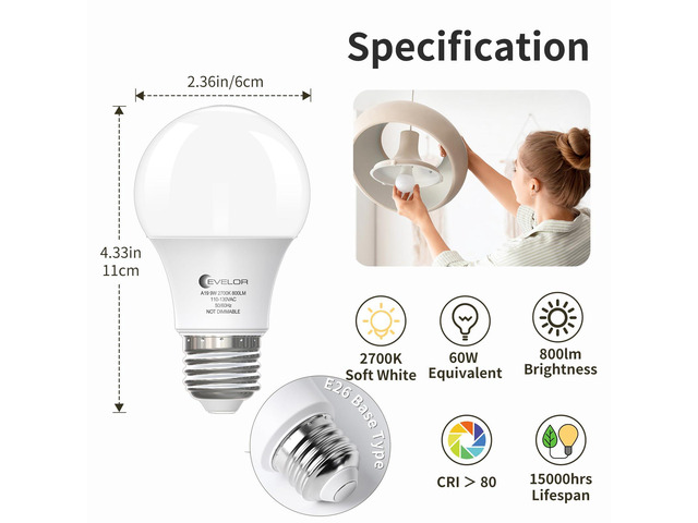 A19 LED Light Bulbs, 60 Watt Equivalent,Soft White 2700K,12-Packs E26 Base, Efficient 9W, 800 Lumens, Non-Dimmable, Warm White LED Bulbs, 15000...