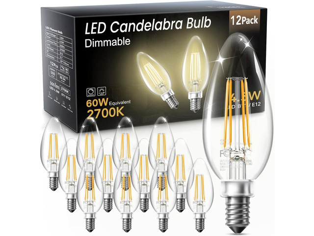 Candelabra LED Bulbs, E12 60W Equivalent Dimmable for Chandelier Light 2700K Soft Warm White, Small Base B11 Vintage Filament Clear Glass Candle...