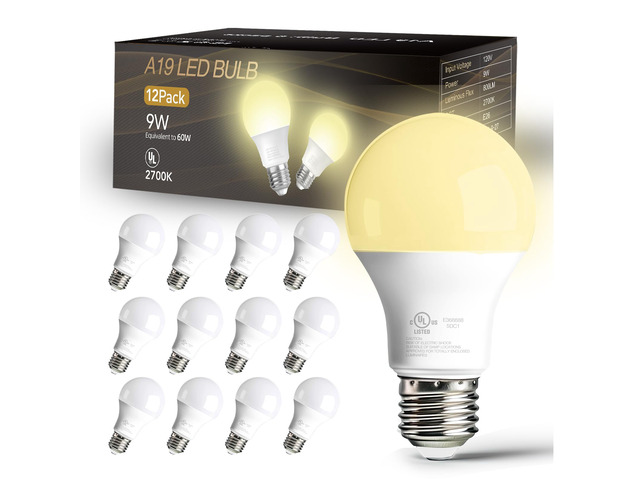 12 Pack A19 LED Bulbs,9W Equivalent 60 Watts,E26 Base,Soft White 2700K, 800 LM, Non-Dimmable, Efficient Energy Saving Lights for Living...