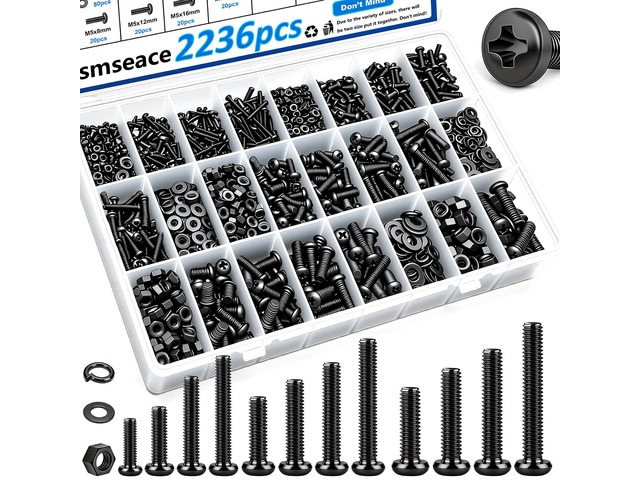2236Pcs Metric Screws Assortment Kit 32-Sizes M2/M3/M4/M5/M6 Nuts and Bolts Assortment Kit for Machinery, Furniture, Automotive, 3D Printing,...