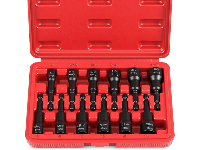 12-Piece Magnetic Nut Driver Set - Premium Impact Power Hex Nut Driver Drill Bit Master Kit, SAE & Metric, 1/4-Inch Quick-Change