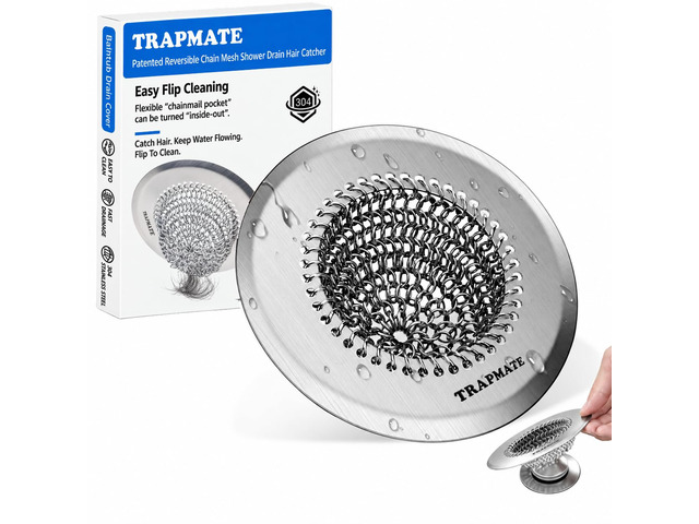 Shower Drain Hair Catcher, Easy Flip Clean Bathtub Drain Protector Patented Reversible Chain Mail Mesh, Traps Hair Without Clogging, Fast Flow,...