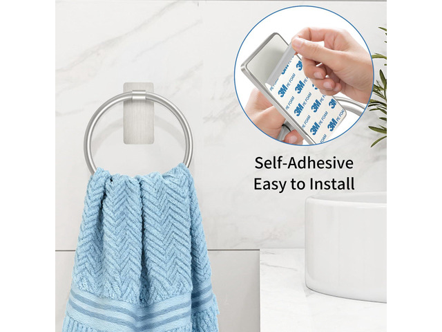 Brushed Nickel Towel Ring, Hand Towel Holder for Bathroom, 2 Pack Self Adhesive Hand Towel Rings for Bath RV Kitchen, No Drill Hole, Silver
