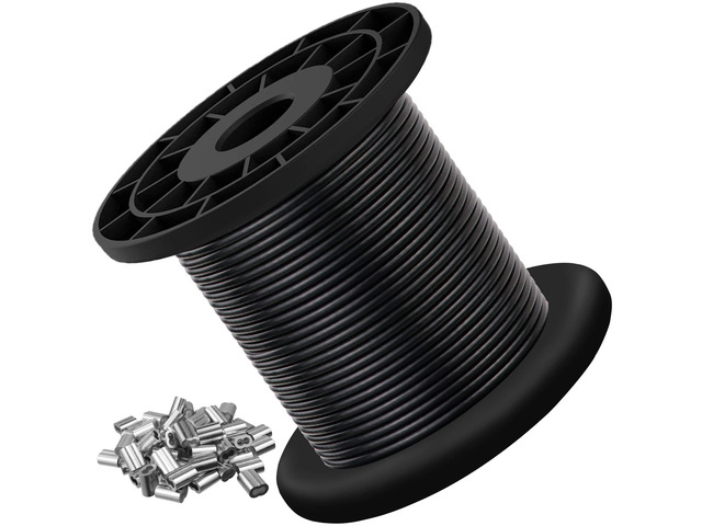 304 Stainless Steel Wire Rope for String Lights, Black Coated, 3/32'x100 FT Guide Wire for Outdoor String Lights, 1/16' Cable Coated to 3/32',...