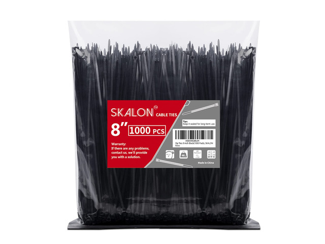 Zip Ties 8 inch (1000 Pack), 40lbs Tensile Strength, Black Cable Ties, Wire Ties for indoor and outdoor use, by